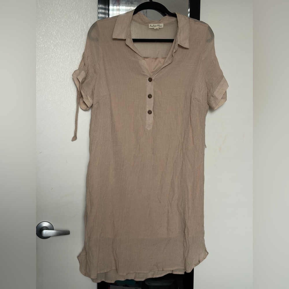 Tan Button-Up Shirt Dress